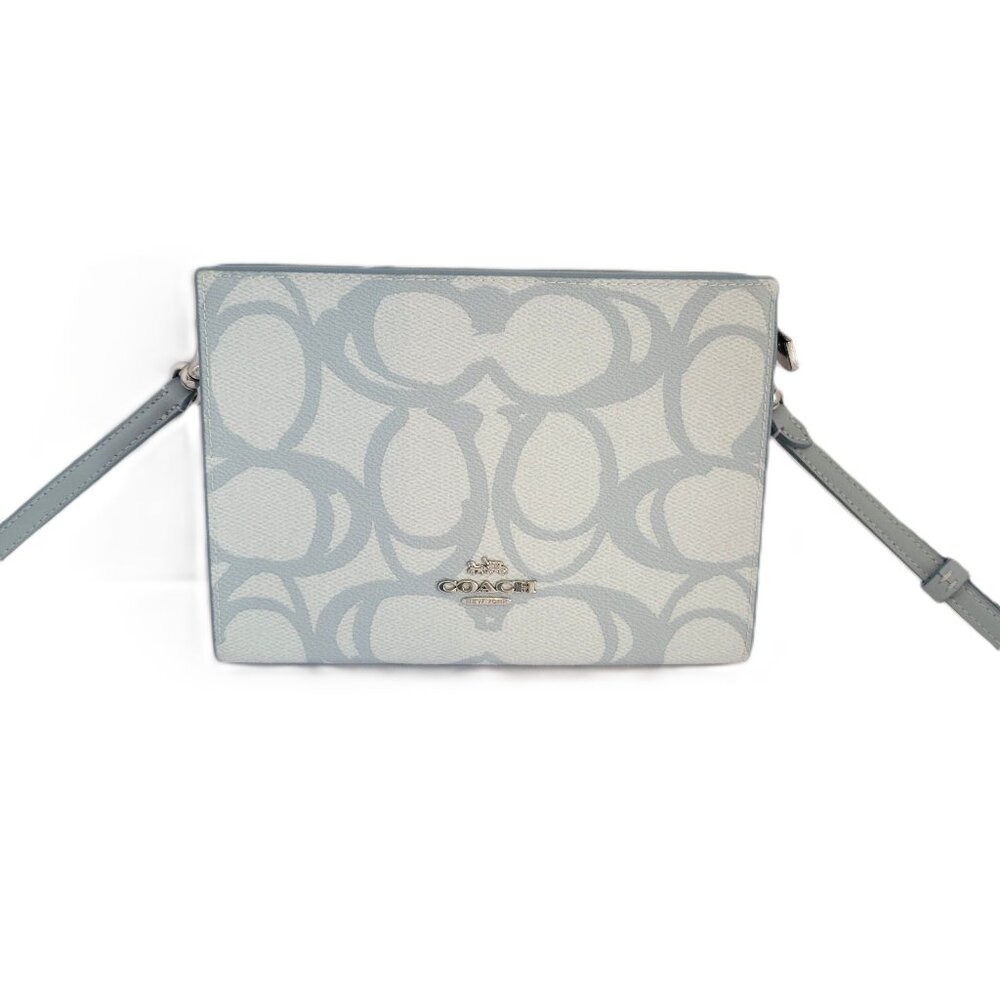 Coach CBL93 Slim Crossbody Sketch Signature Canvas Ice Blue Handbag